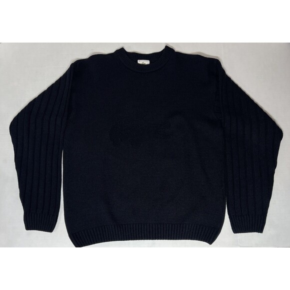 Lacoste Big Logo Wool Mark Blend Laine Vierge Black Sweater Size 16 Large - Picture 2 of 14